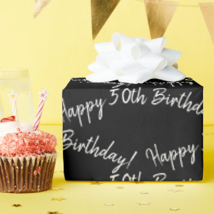 Happy 50th Birthday on black Wrapping Paper