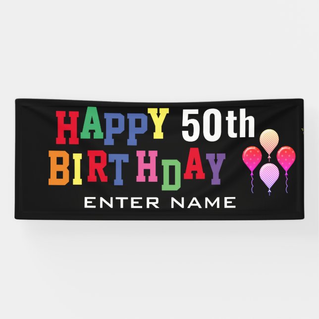 Happy 50th Birthday Party Colorful Balloons Custom Banner (Horizontal)