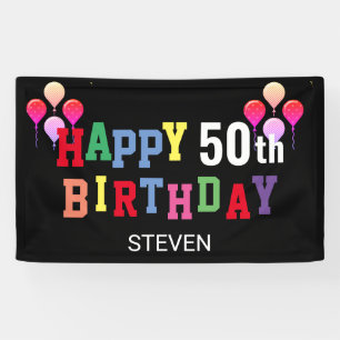Happy 50TH Birthday Party Colourful  Personalised Banner