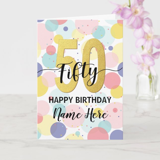 Happy 50th Birthday Pastel Rainbow Gold Woman Card (Orchid)