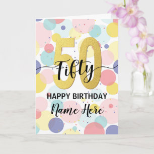 Happy 50th Birthday Pastel Rainbow Gold Woman Card