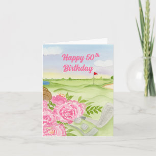 Happy 50th Birthday Peonies On Golf Course Card