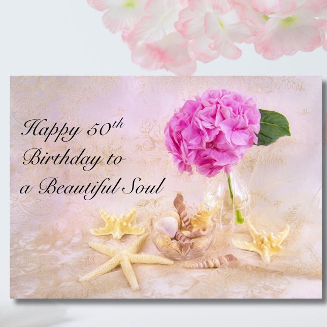 Happy 50th Birthday Peony with Seashells Card (Creator Uploaded)