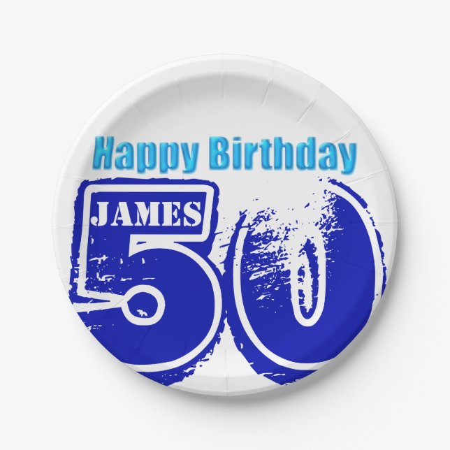 Happy 50th Birthday Personalised Paper Plates (Front)
