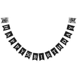 Happy 50th Birthday Photo Black Glitter Bunting