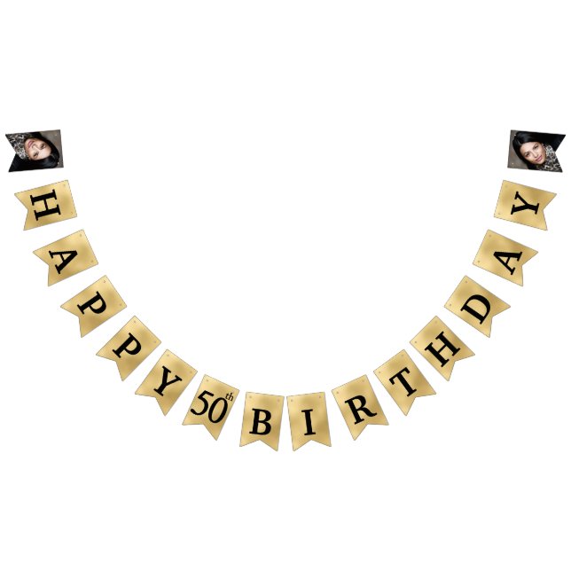 Happy 50th Birthday Photo Gold Bunting Flags (All)