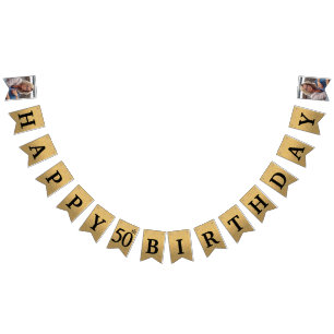 Happy 50th Birthday Photo Gold Glitter Bunting