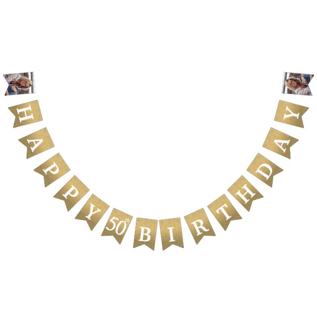Happy 50th Birthday Photo Gold Glitter Bunting (All)