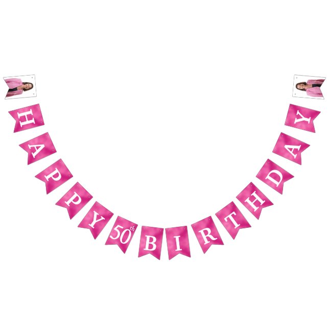 Happy 50th Birthday Photo Hot Pink Bunting Flags (All)