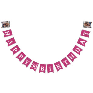 Happy 50th Birthday Photo Hot Pink Glitter Bunting