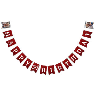 Happy 50th Birthday Photo Red Glitter Bunting