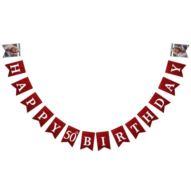 Happy 50th Birthday Photo Red Glitter Bunting (All)