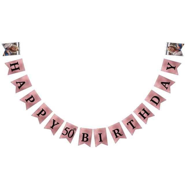 Happy 50th Birthday Photo Rose Gold Foil Bunting F (All)