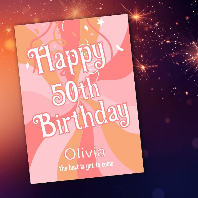 Happy 50th Birthday Pink And Orange Retro Invitation (Creator Uploaded)