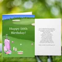 Happy 50th Birthday Pink Golf Bag On Golf Course