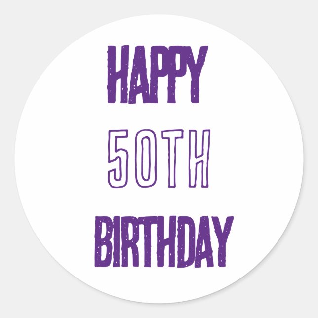 Happy 50th Birthday Purple Fabulous Elegant Party Classic Round Sticker (Front)