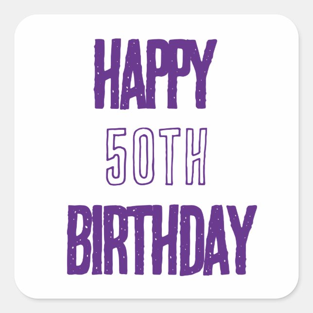Happy 50th Birthday Purple Fabulous Elegant Party Square Sticker (Front)