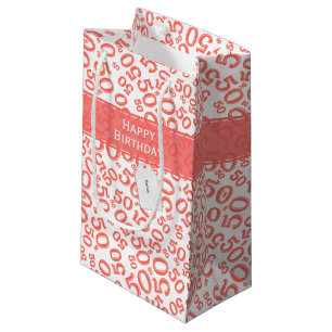 Happy 50th Birthday Random Number Pattern Coral Small Gift Bag