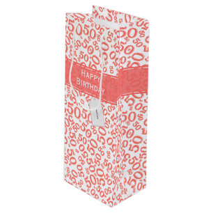 Happy 50th Birthday Random Number Pattern Coral Wine Gift Bag