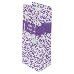 Happy 50th Birthday Random Number Pattern Purple Wine Gift Bag