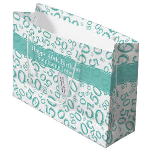 Happy 50th Birthday  Random Pattern Teal/White Large Gift Bag