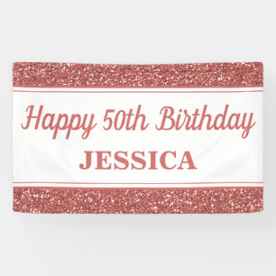 Happy 50th Birthday Rose Gold Glitter Banner