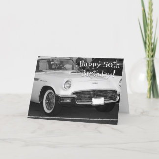 Happy 50th Birthday White T-bird greeting card