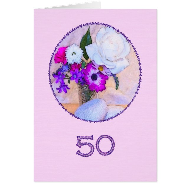 Happy 50th birthday with a flower painting (Front)