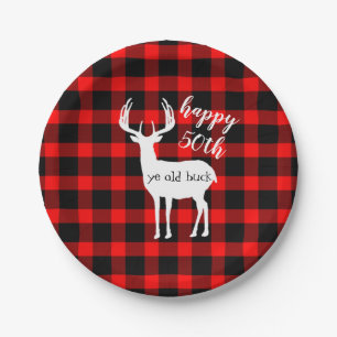 Happy 50th birthday ye old Buck Buffalo Plaid Paper Plate