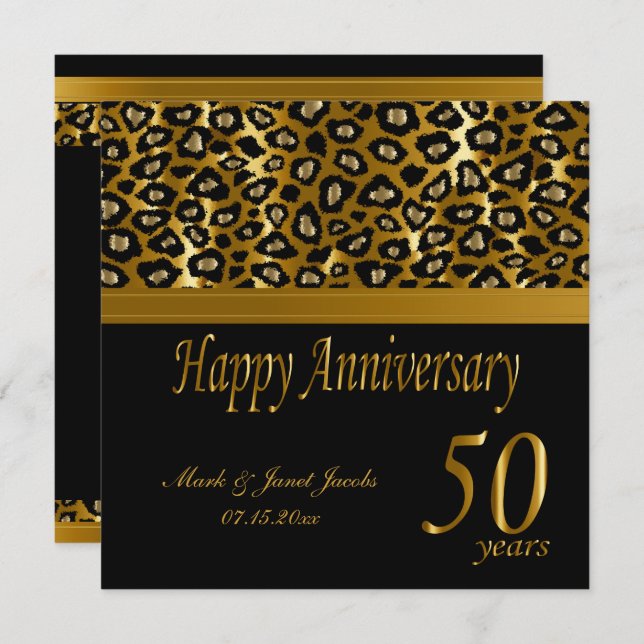 Happy 50th Golden Anniversary | Leopard Pattern Invitation (Front/Back)