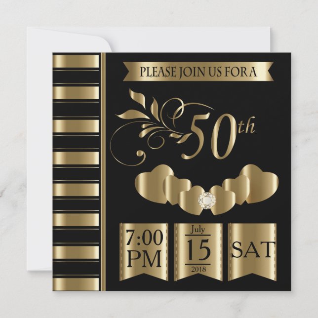Happy 50th Golden Wedding Anniversary Invitation (Front)