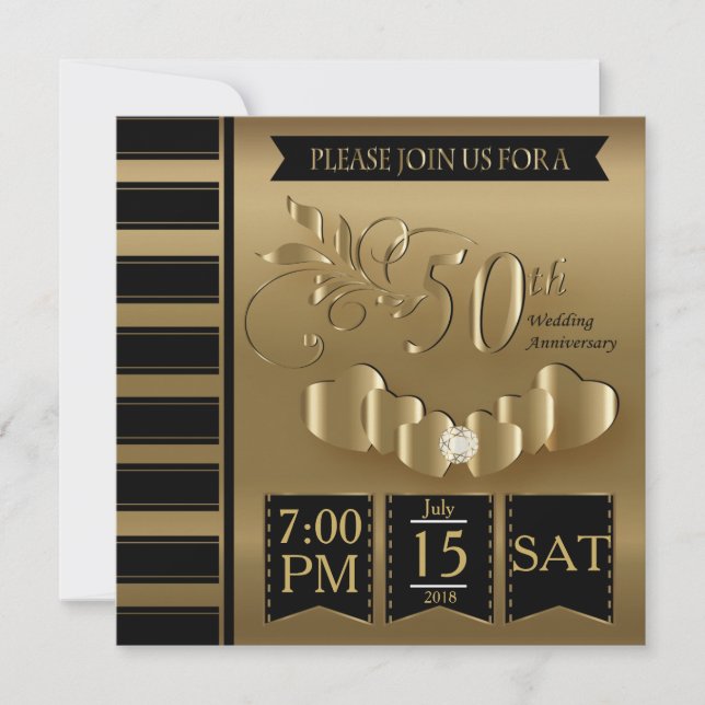 Happy 50th Golden Wedding Anniversary Invitation (Front)