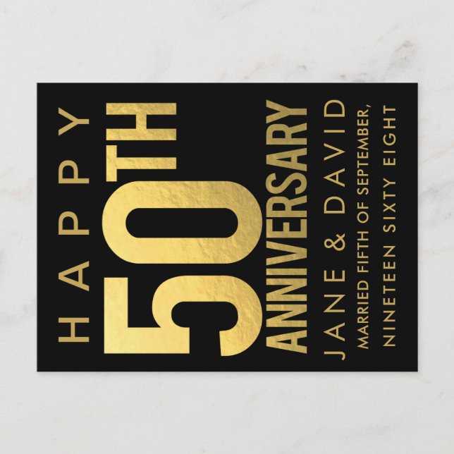 Happy 50th Golden Wedding Anniversary Personalised Postcard (Front)