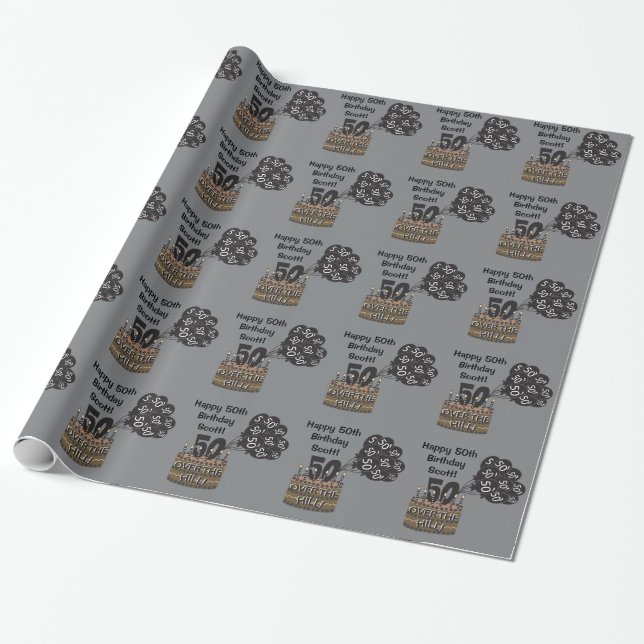 Happy 50th Personalise Birthday Wrapping Paper (Unrolled)