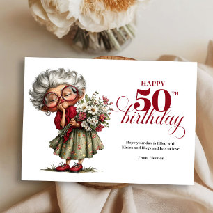 Happy 50th quirky woman card fun whimsical humor