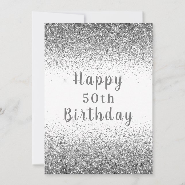 Happy 50th Silver Glitter Typography Birthday Card (Front)