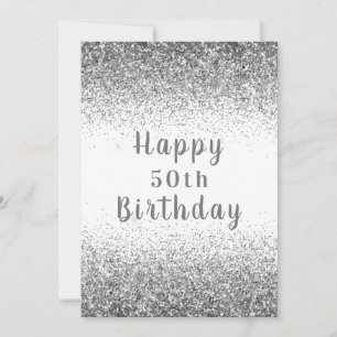 Happy 50th Silver Glitter Typography Birthday Card