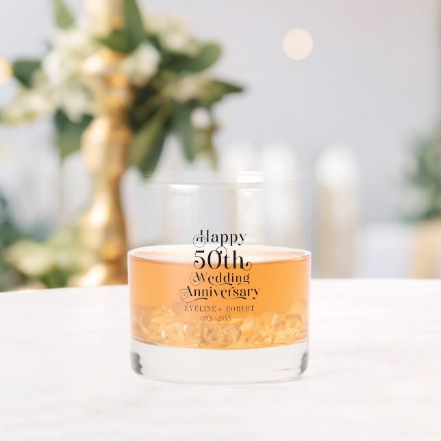 Happy 50th Wedding Anniversary Black Typography Whiskey Glass (Insitu (Wedding))