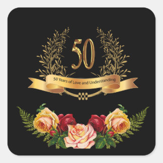 Happy 50th Wedding Anniversary Classic Round Stick Square Sticker