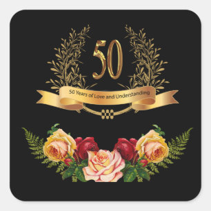 Happy 50th Wedding Anniversary Classic Round Stick Square Sticker