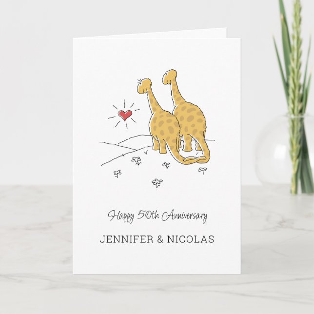 Happy 50th Wedding Anniversary Cute Dinosaurs Card (Front)