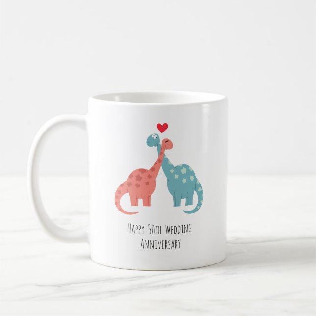 Happy 50th Wedding Anniversary Cute Dinosaurs Coffee Mug (Left)
