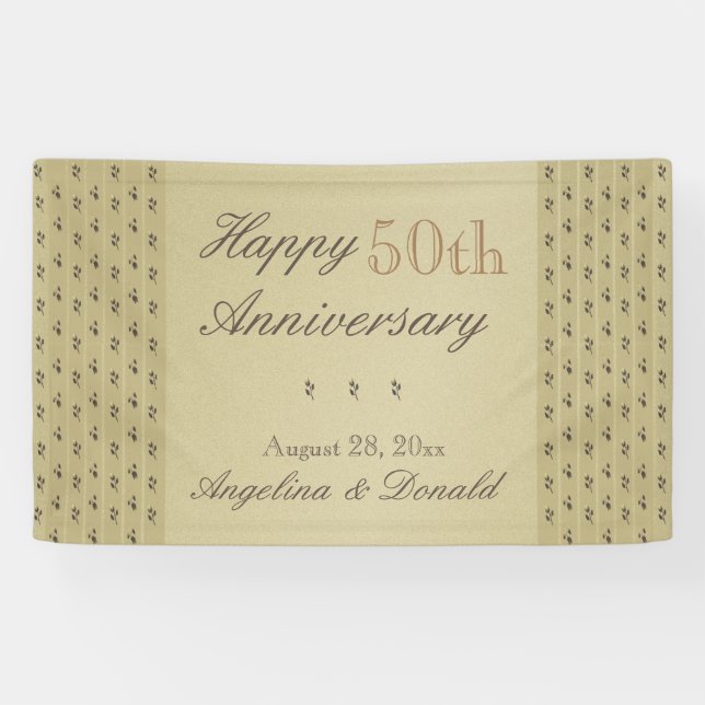 Happy 50th Wedding Anniversary Floral Gold Modern Banner (Horizontal)