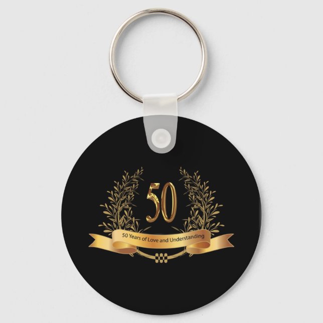 Happy 50th Wedding Anniversary Gifts Key Ring (Front)
