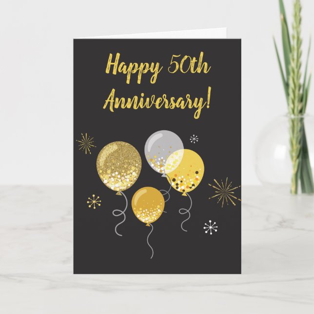 Happy 50th Wedding Anniversary Gold Balloons Card (Front)