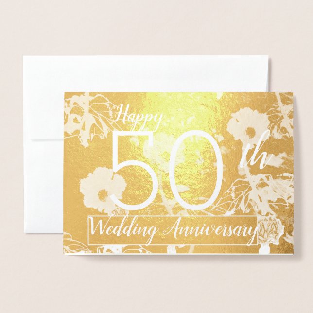 "Happy 50th Wedding Anniversary" Gold Foil Card (Front With Envelope)