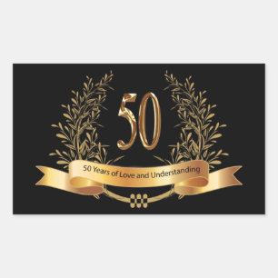 Happy 50th Wedding Anniversary Golden Leave Laurol Rectangular Sticker