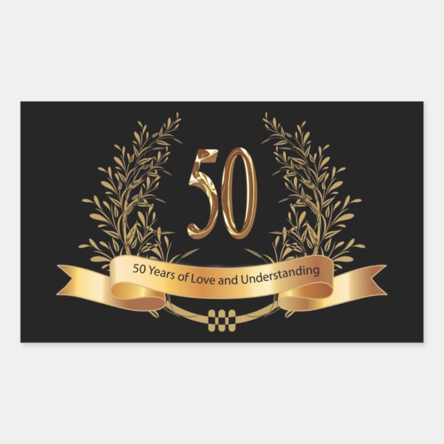 Happy 50th Wedding Anniversary Golden Leave Laurol Rectangular Sticker (Front)