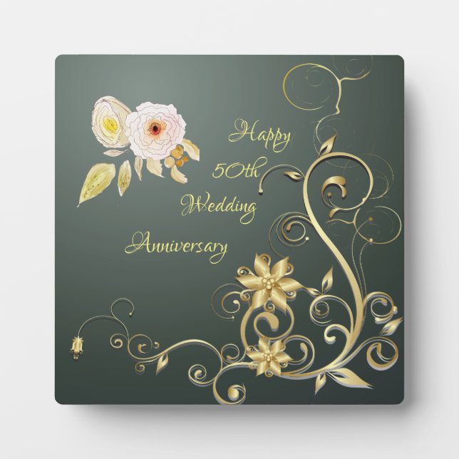 Happy 50th Wedding Anniversary Plaque with Easel (Front)