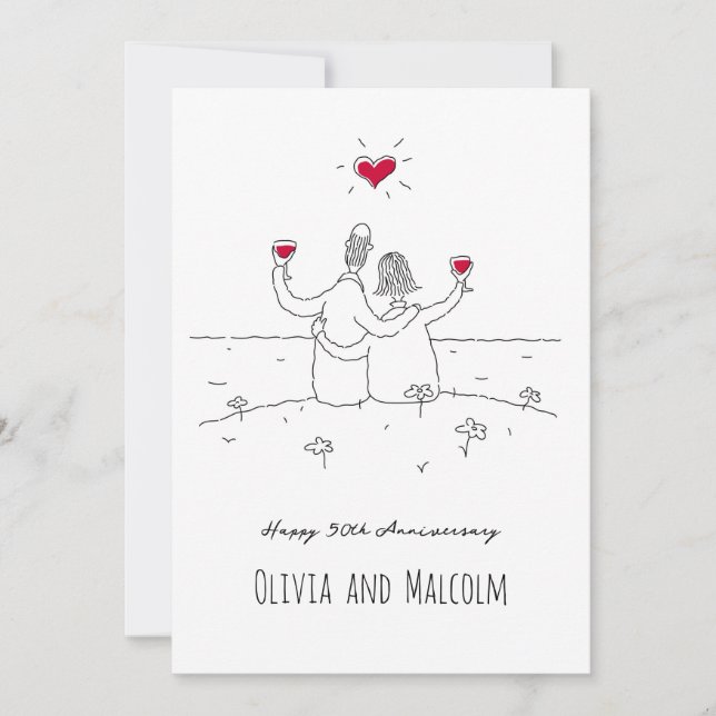 Happy 50th Wedding Anniversary Red Heart Couple (Front)